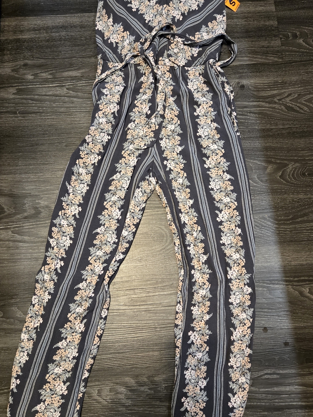 LOFT Navy Jumpsuit with Pink and Cream Floral Stripes